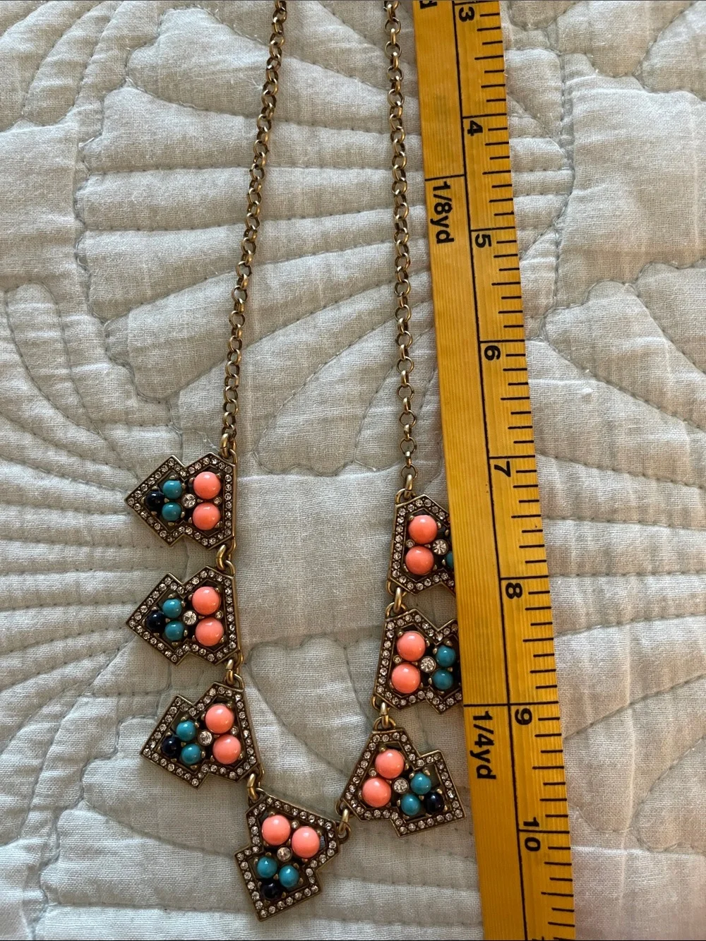 J. Crew Gold-Tone Necklace with Coral and Teal Beads